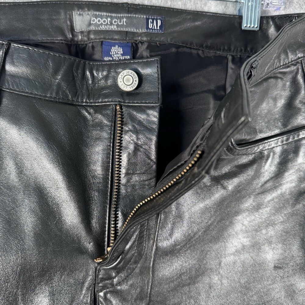 Gap Leather Pants Womens Size 4 Black Boot Cut Biker Grunge Y2K Lined - Picture 7 of 10